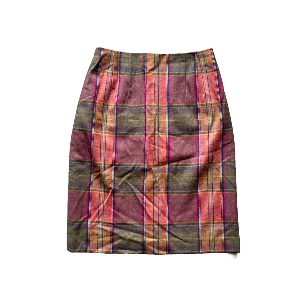 Vtg 90s 100% Wool Pencil Skirt Multi-color Plaid Dark Academia Twee Preppy Fall